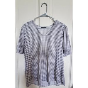 Adrianna Papell White and Black Short Sleeved Blouse Size XL